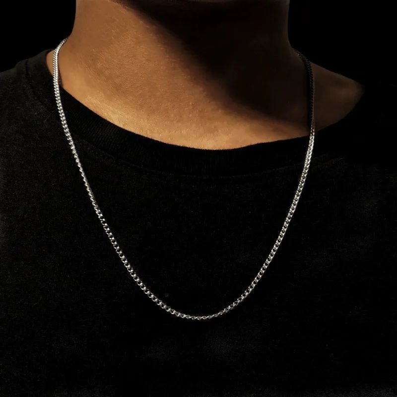 Colar Corrente Cubana Masculina 3mm Colar Simples de Aço Inoxidável Joias de Aço Titânio da Moda Acessórios da Moda Presentes de Festa