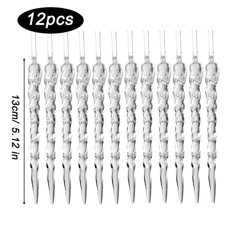 60/12PCS Clear Acrylic Icicle Christmas Ornaments Crystal Hanging Pendant Spiral Strip Icicle for Xmas Tree Wedding Party Decor