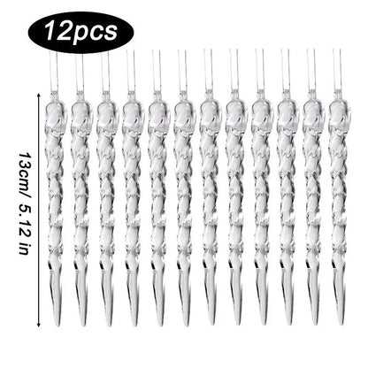 60/12PCS Clear Acrylic Icicle Christmas Ornaments Crystal Hanging Pendant Spiral Strip Icicle for Xmas Tree Wedding Party Decor