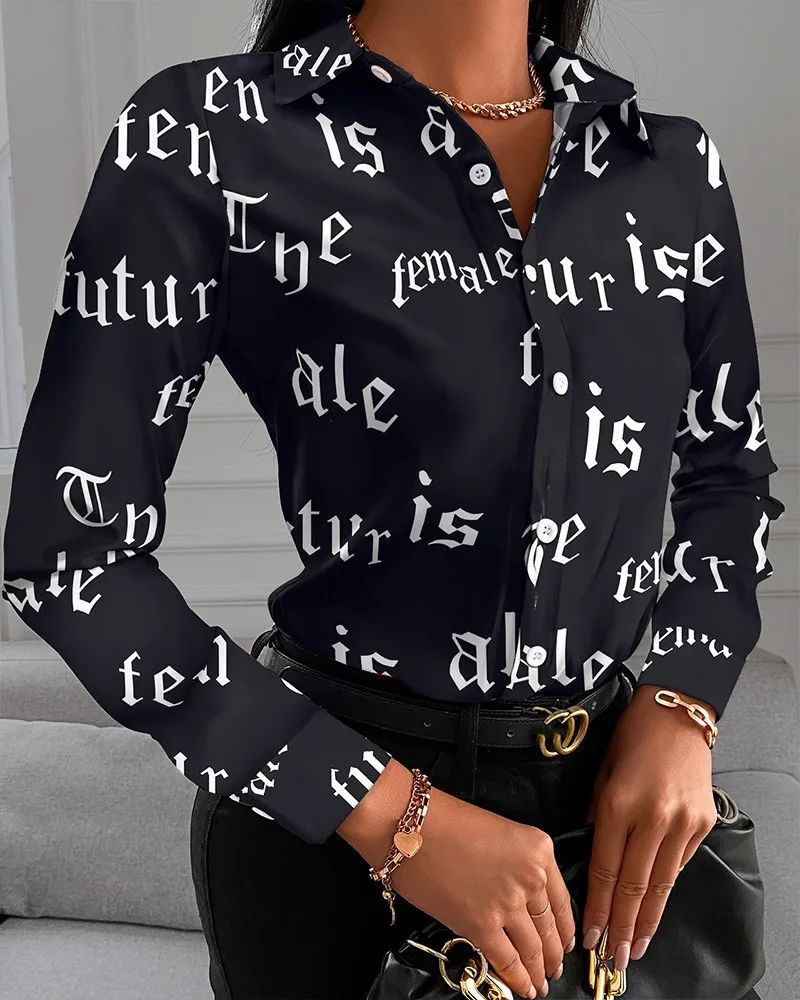 Summer New Women's Long-sleeved Shirt, Single-breasted Printed Shirts Fashion Casual Tops Camisa Female Chemise S-XXL