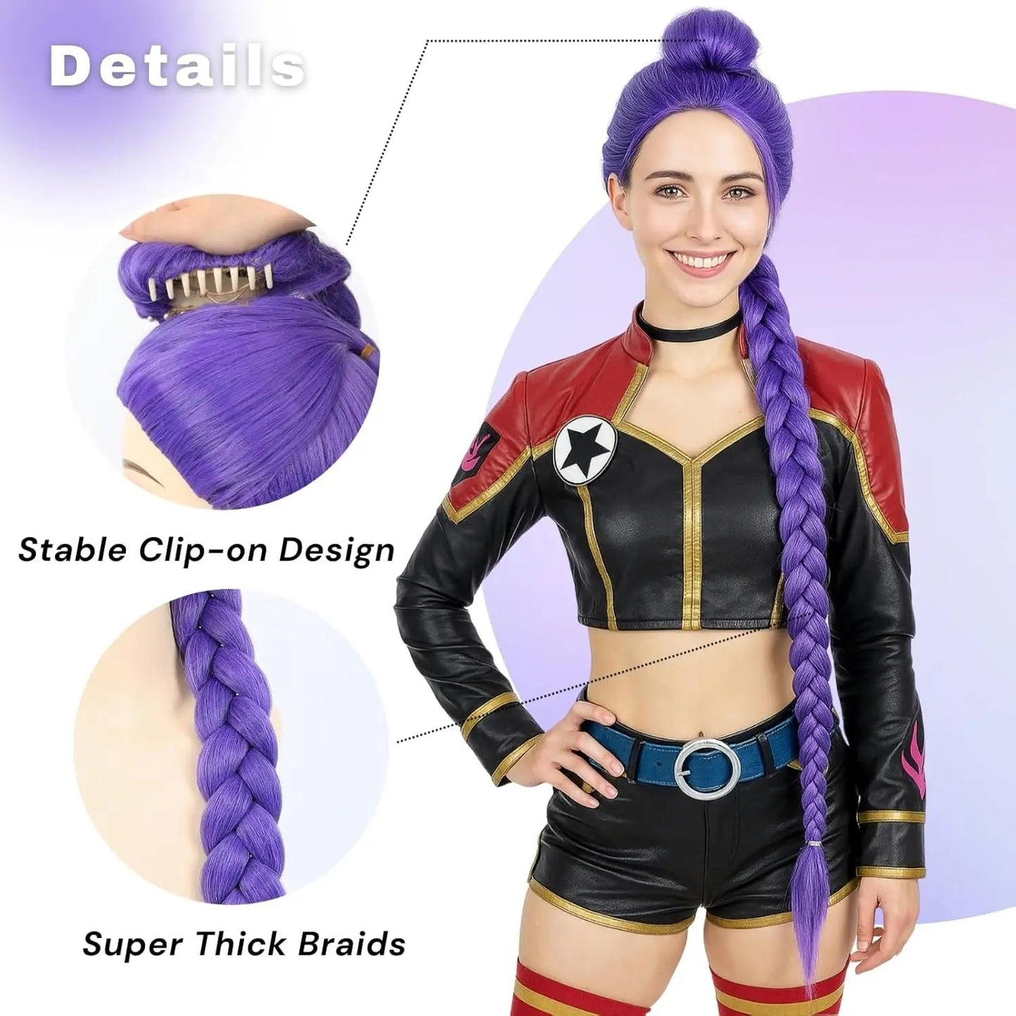 Girl group role-playing synthetic wig, purple split braid wig, rose red long straight hair with bun, romantic party photo
