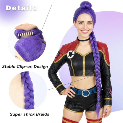 Girl group role-playing synthetic wig, purple split braid wig, rose red long straight hair with bun, romantic party photo