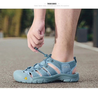 2025 Summer Men's Sandals Thick soled Baotou beach shoes Outdoor oversized casual Shoes Male lightweight hollow sandals Homme