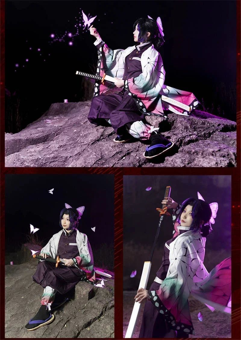 2026 Kochou Shinobu Cosplay Costumea Kochou Uniforms Wigs Hairs Halloween For Kids Adult Cos Party