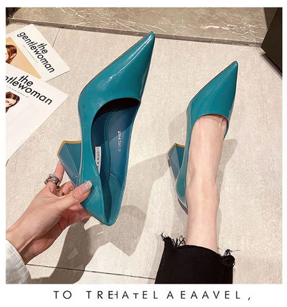 Women Shoes Patent Leather Slip-On Chunky Heels High Heels Women Temperament Pointed Toe Shallow Sexy Wedding Shoes Pumps