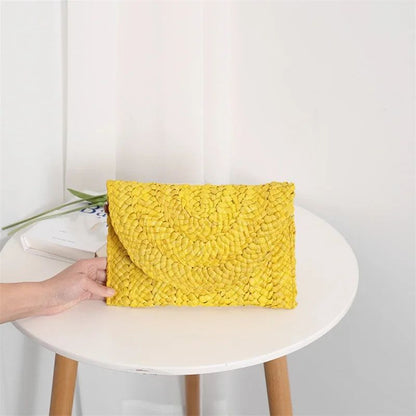 Corn Husk Weave Dinner Clutch Bag Women's Fashion Simple Solid Straw Large Purse Woman Summer Casual Vacation Ladies Wallet 2024