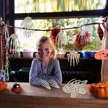 1 Pair Of Halloween Skeleton Hands Haunted House Bar Party Plastic Horror Props Dummy Hands Bones Halloween Scene Decor Supplies