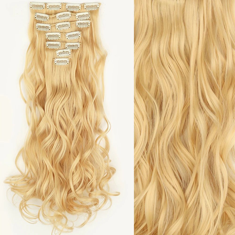 Cabelo Liso Comprido 16 Clipes 7 Pçs/Conjunto de Apliques de Cabelo Sintético Natural Loiro Preto Resistente ao Calor 2026