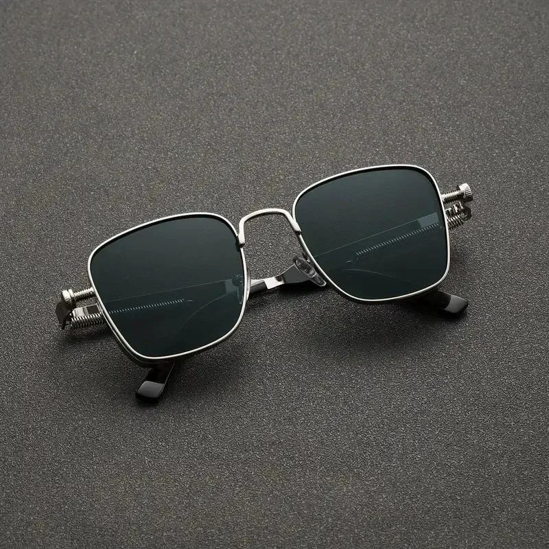 New Sunglasses Men Driving Sunglasses Retro Spring Leg Driving Outdoor Sports Metal Rectangular Decorative Glasses Women Uv400
