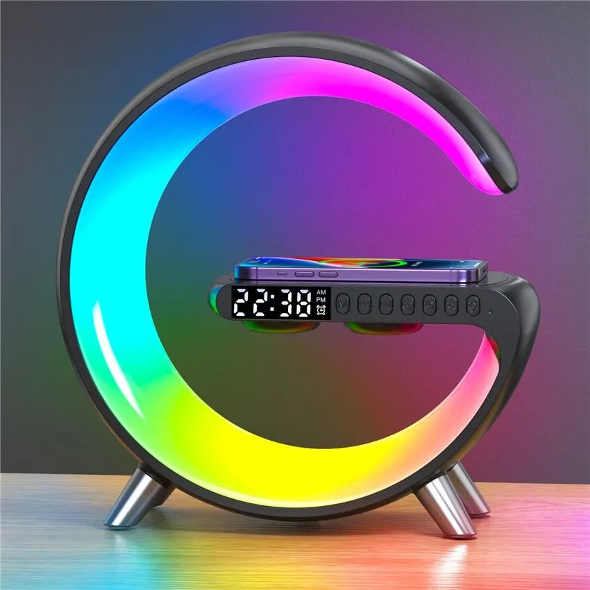 Caixa de Som Bluetooth Multifuncional BIG G Luz Noturna RGB Carregador Sem Fio Rápido Suporte para iPhone Samsung Xiaomi Estação de Carregamento