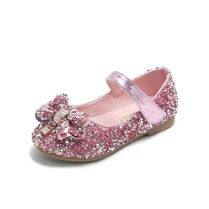 Fashion Girls Shoes Kids Flats Shoes Sequins Rhinestone Princess With Butterfly-Knot Flats Shoes For Students New Autumn 2022
