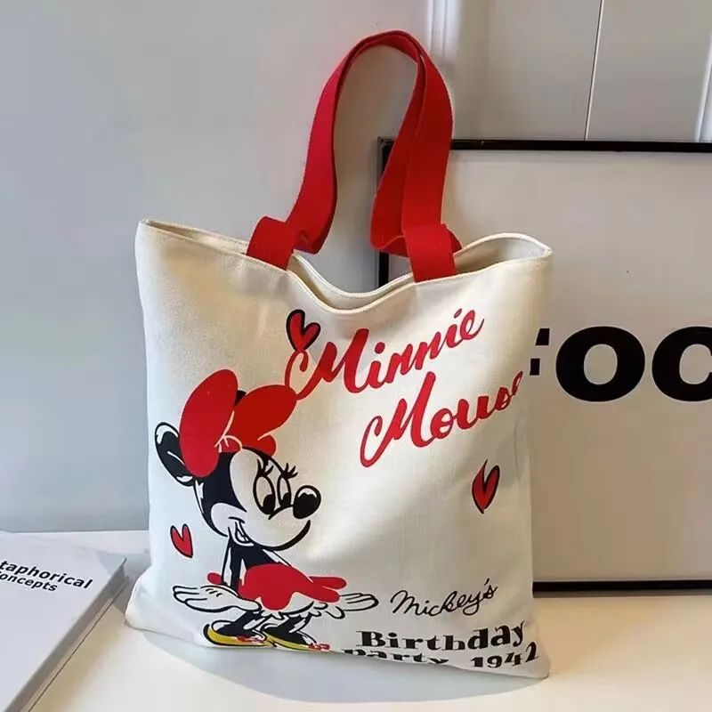 Mickey and Minnie Cartoon Creative Printed Pattern Handbag Large Capacity Fashion Canvas Shoulder Bag Female Mommy Bag