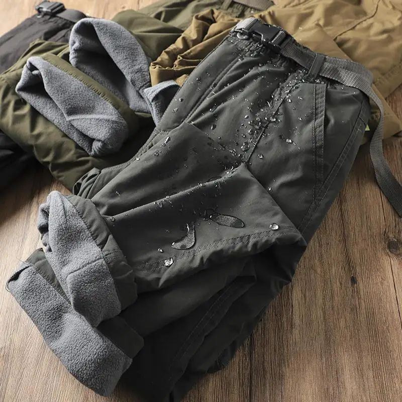 Calças Masculinas de Caminhada ao Ar Livre em Fleece Engrossado Corta-Vento Impermeável Soft Shell Reta Calças de Trabalho Resistentes ao Frio e Quentes