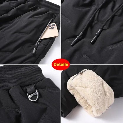 7xl Winter Down Cotton Pants Men's Casual Waterproof Zipper Pocket Thickened Wool Warm Pants Jogger Outdoor Cold-proof Ski Pants