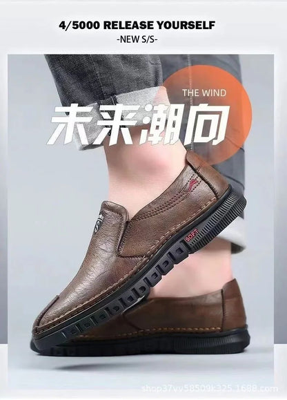 Mens Leather Shoes Slip on Soft Loafers Non Slip Breathable Driving Flats Spring Walking Office Work Shoes Mocassin Homme