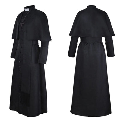 Medieval Renaissance Retro Priest Cosplay Costumes Catholic Church Religion Papal Priest Mass Preacher Solid Robe Clergy Cassock