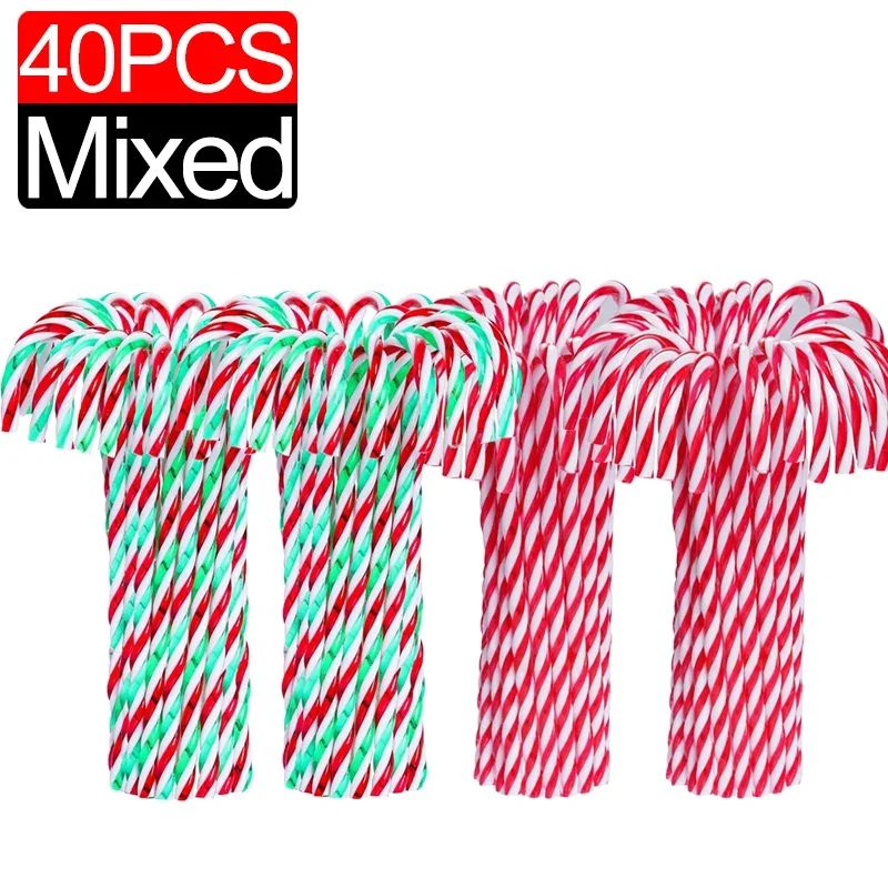 Acrylic Candy Cane Pendant Xmas Tree Twisted Crutch Hanging Ornament Happy New Year Christmas Party Home Decoration Red Green