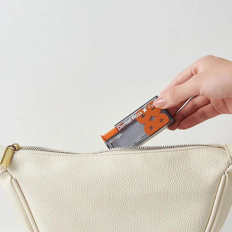 Mini Caixa de Fio Dental com Suporte de Palito de Dente com Ejeção Automática, Caixa Portátil para Fio Dental, Organizador de Fio Dental, Dispensador de Palitos de Dente