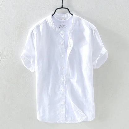 Camisa de manga curta 100% linho fresca, respirável, confortável, material saudável, azul degradê, estilo havaiano, masculina, tipo cardigan, para praia