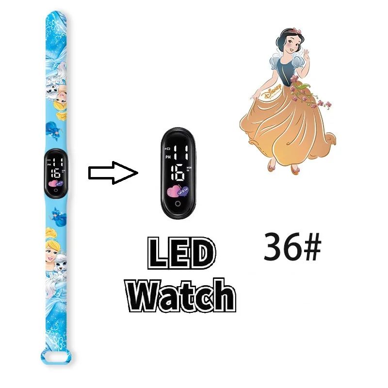 Disney Princess Kids Digital Watch Cartoon Action Figure Snow White LED Touch Waterproof Electronic Watch Toys for Children