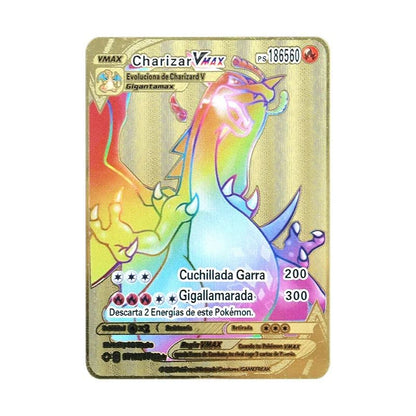 Pokémon 183200 Pontos Alto HP Cartas de Metal Douradas Pretas Inglês Francês Vmax Mega GX Coleção de Cards Charizard Pikachu Mewtwo