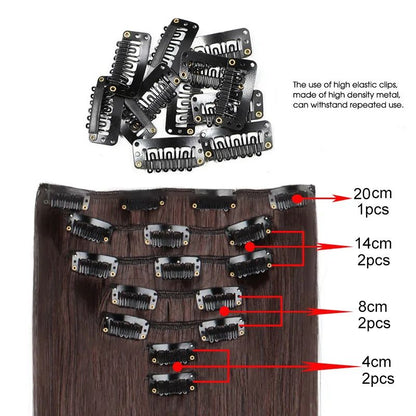 Aplique de Cabelo Sintético Liso Longo 24 Polegadas 7 Peças/Conjunto 16 Clipes Penteado Preto Loiro Extensões de Cabelo