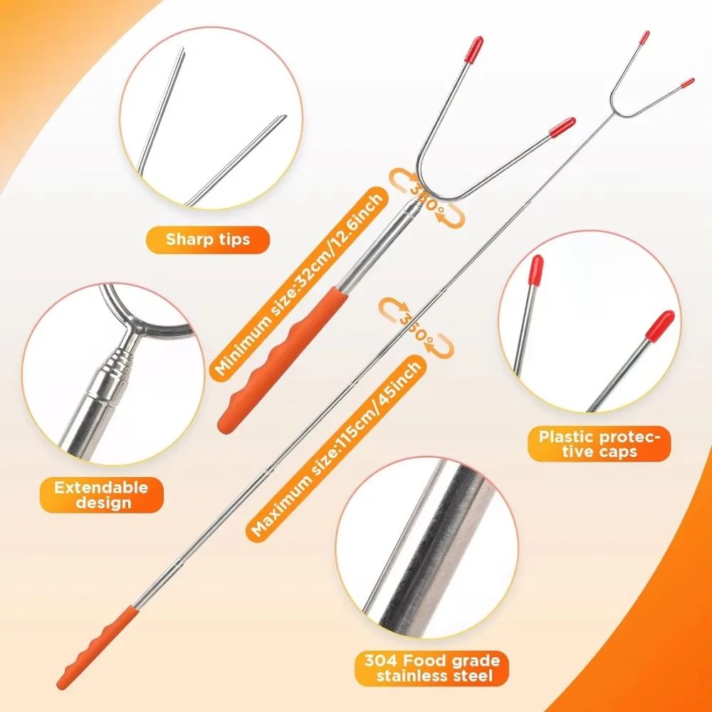 5/6/10pcs Telescopic BBQ Forks Marshmallows Roasting Sticks Stainless Steel Extendable Hot Dog Sausages Skewers Barbecue Tools