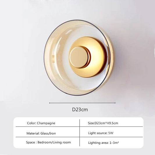 Vintage LED Glass Wall Lamp Minimalist Creative Disc Design Suitable for Corridors Bedrooms Study Rooms Balconies Dining Rooms