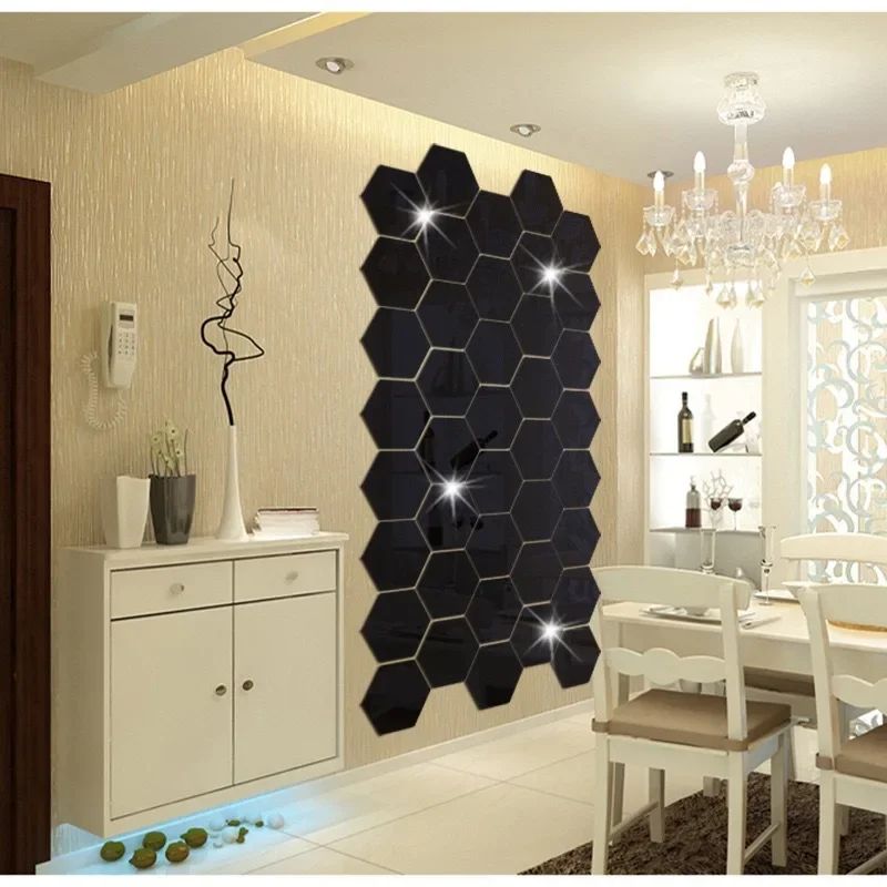 3/6/12pcs 3D Hexagon Mirror Wall Sticker DIY TV Background Living Room Stickers Wall Decor Bedroom Bathroom Home Decoration