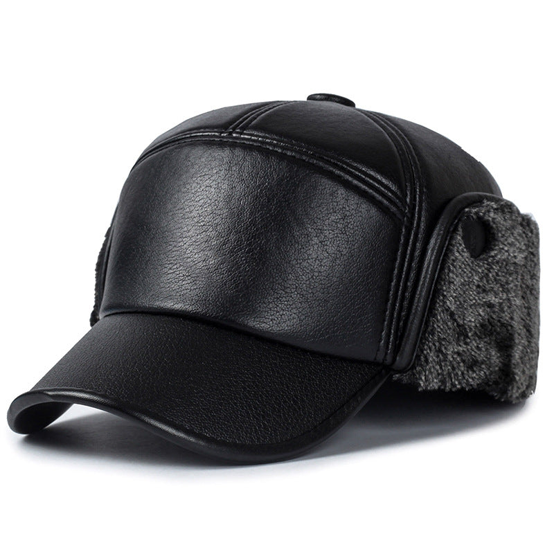Boné Masculino de Couro Preto com Pelo de Inverno Masculino Feminino Snapback Casquette Ossos Chapéus de Papai Gorras com Abas Protetoras de Orelha Grosso