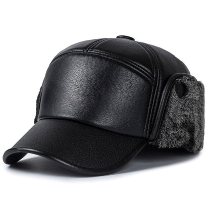 Boné Masculino de Couro Preto com Pelo de Inverno Masculino Feminino Snapback Casquette Ossos Chapéus de Papai Gorras com Abas Protetoras de Orelha Grosso