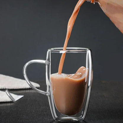 Caneca transparente de parede dupla 2-6 peças Copo de café e leite de vidro borossilicato alto resistente ao calor para casa e escritório