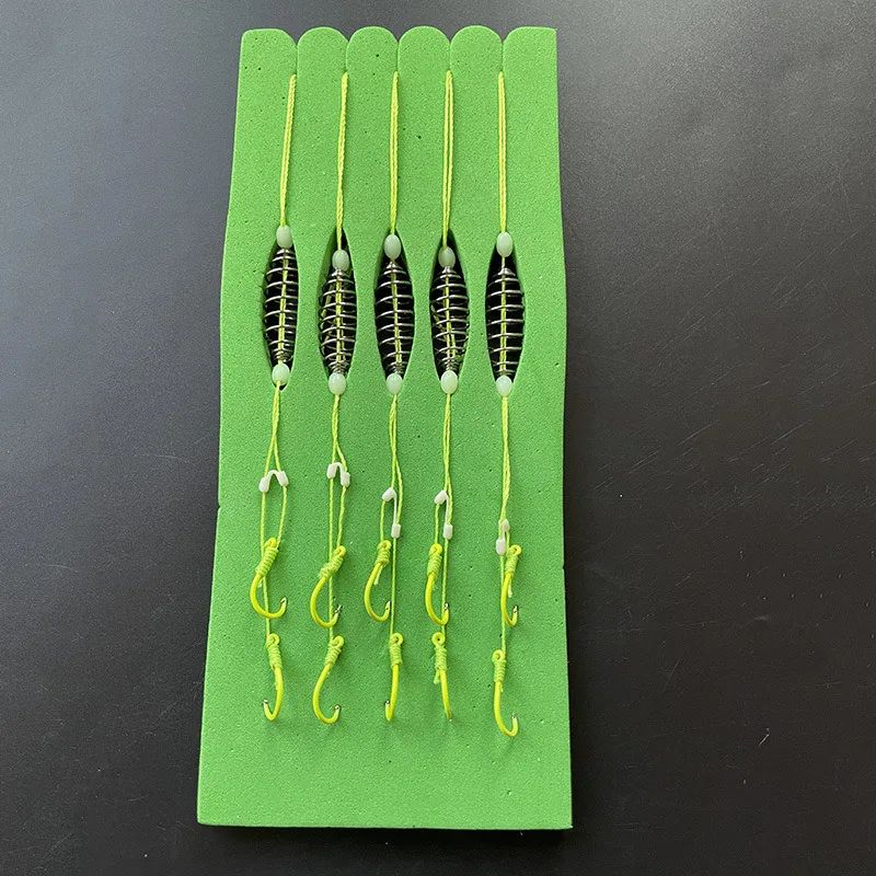 5 pçs/conjunto Anzol Fluorescente Verde Aço de Alto Carbono 8# -13# Anzóis Afiados Fortes com Mola para Pesca em Água Salgada e Doce