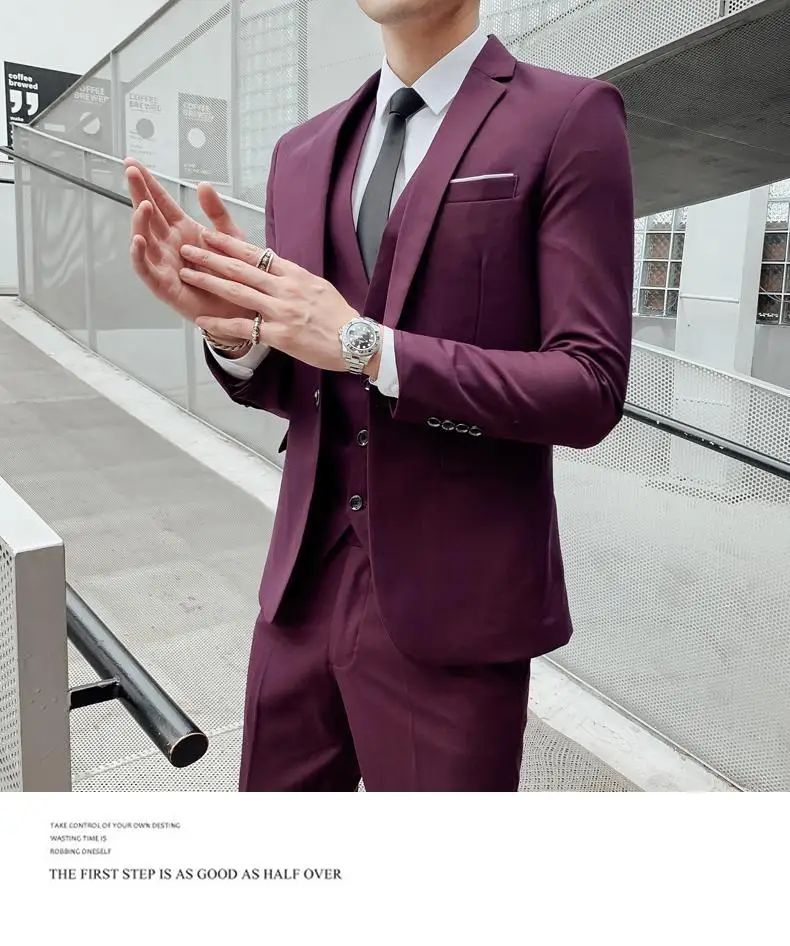 Suit S-7XL (Blazer+ Waistcoat + Trousers) Men's Fashion Business Dinner Gentleman Slim British-style Evening Dress Group Suit