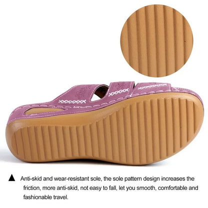 2024 Summer Women Wedge Sandals Premium Orthopedic Open Toe Sandals Vintage Anti-slip Leather Casual Female Platform Retro Shoes