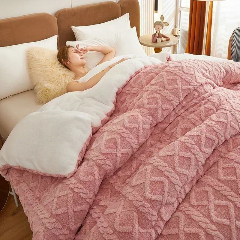 Manta de Cama Grossa de Inverno Quente de Alta Qualidade Cordeiro Artificial Caxemira Cobertores Pesados Edredom de Inverno Mais Grosso e Quente