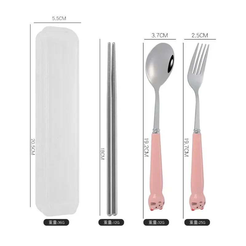 Talheres Portáteis de Desenho Animado com Estojo Utensílios de Cozinha Reutilizáveis Talheres Incluem Garfo Colher para Crianças