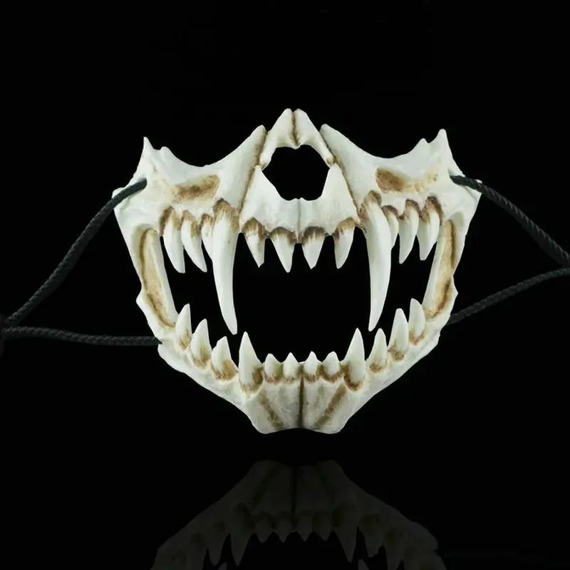 Party Skull Mask Long Teeth Demon Skeleton Half Face Mask Wolf Dragon Tiger Houjuu Nue Mask Cosplay Halloween Costume Props