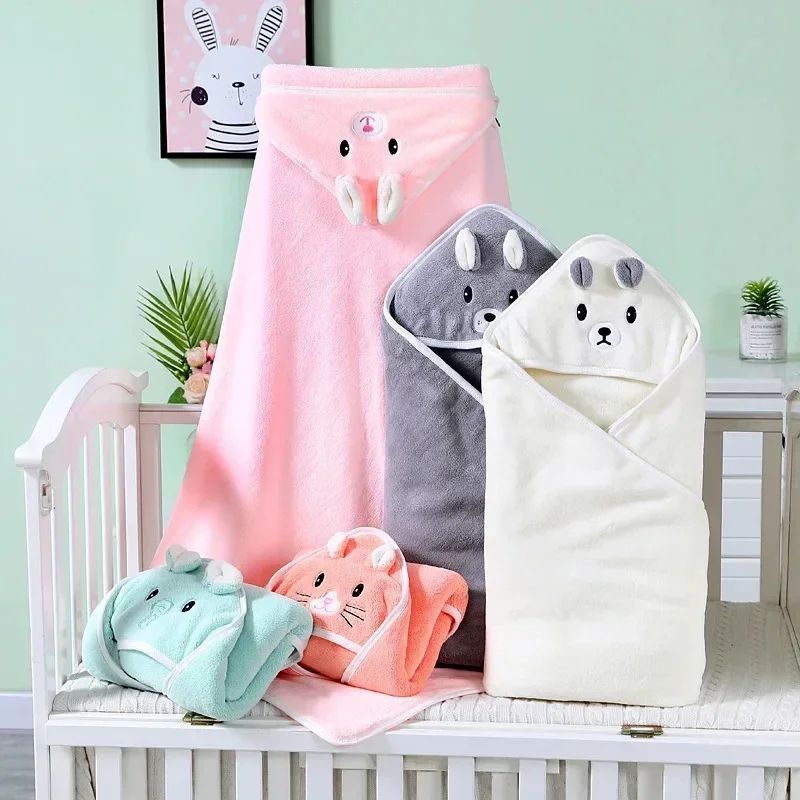 Cartoon Animal Baby Hooded Bath Towels Toddler Bathrobe Warm Sleeping Swaddle Wrap for Boys Girls Newborn Soft Towel Blanket