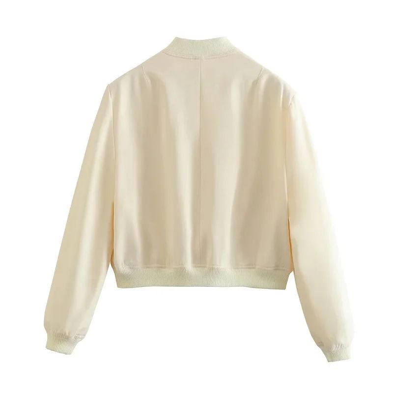 Woman Bomber Jacket Coat White Autumn Winter Button Baseball Aviator Cropped Jackets for Women Long Sleeve Crop Outerwear