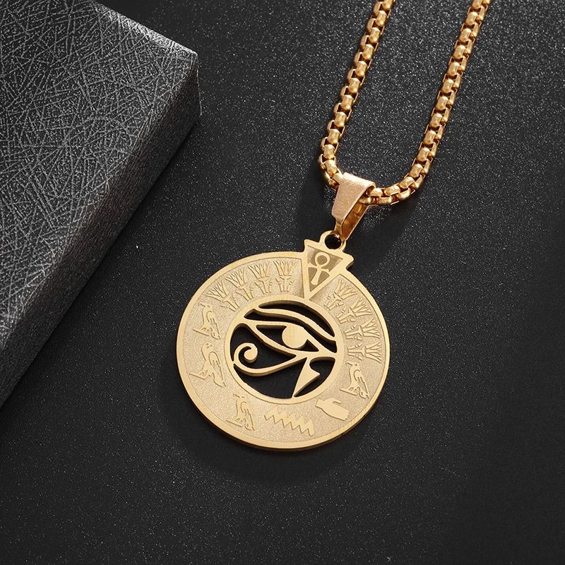 Eye of Horus, Eye of God Necklace, Rotatable Evil Eye Pendant, Men's Trendy Retro Weird Egyptian Amulet Jewelry