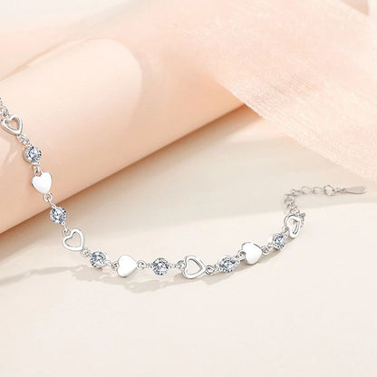 Pulseira Coração Prata 925 Esterlina Feminina Retro Coreana Versátil Zircônia Charme Pulseiras Original Festa Joias Presentes