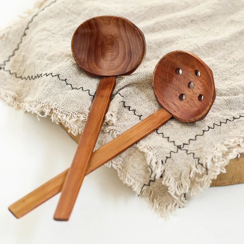2Pcs Wooden Spoon Kids Rice Dessert Spoon Small Wood Coffee Teaspoon Long Ramen Soup Spoons Japanese Cutlery Kitchen Tableware