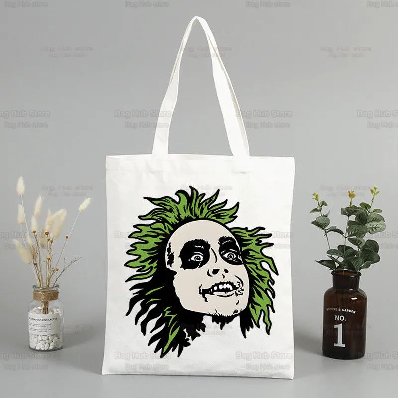 Beetlejuice Horror Gift Shopping Bag Print Original Design White Unisex Fashion Travel Canvas Bags