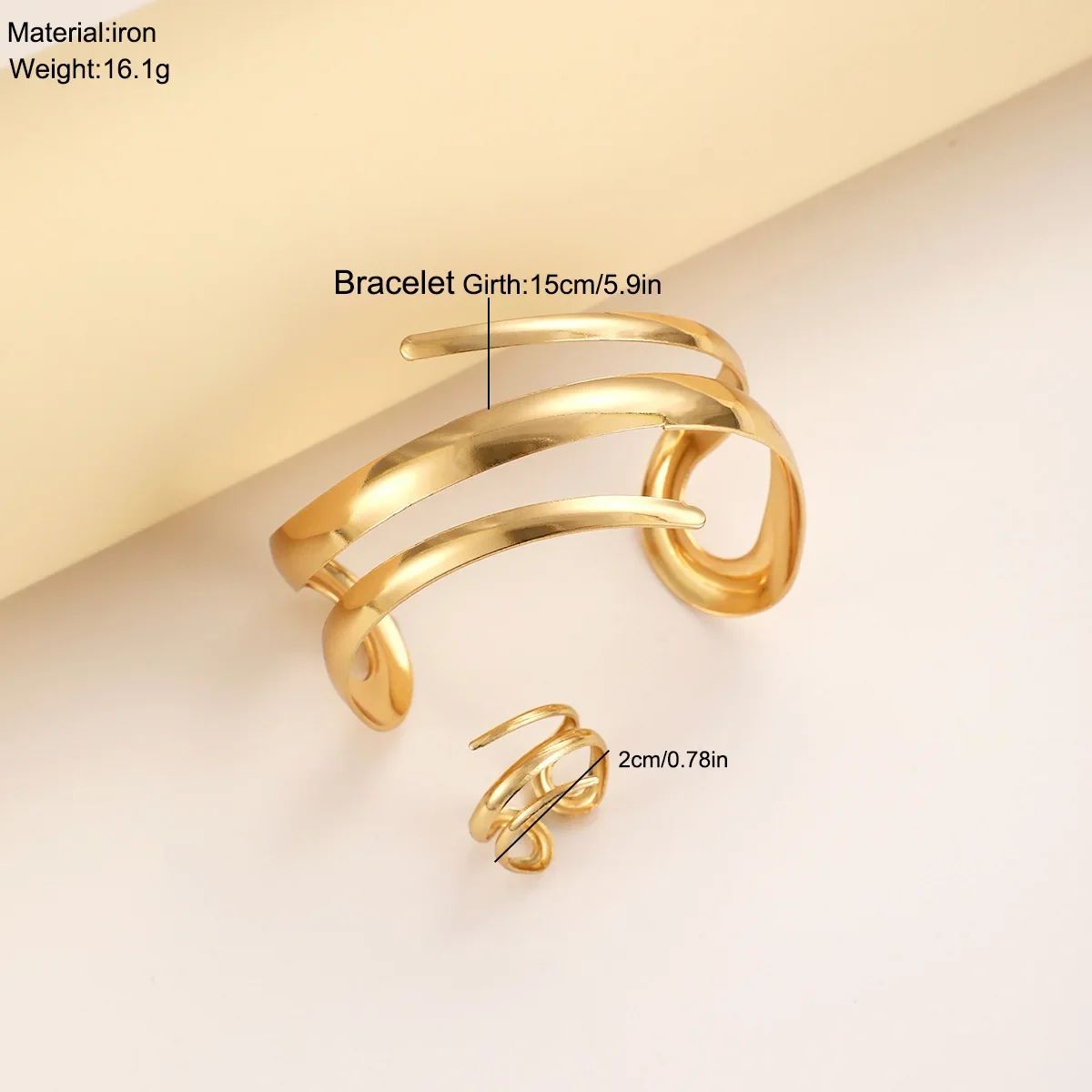 Conjunto de Anel e Bracelete de Aço Inoxidável com Gota de Água para Mulheres Luxuoso Geométrico Gota Aberta Punho Torcido Irregular Joias