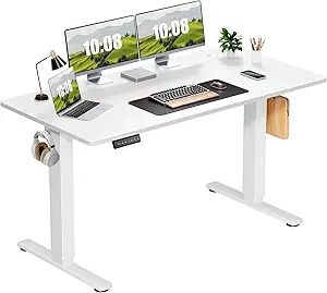 Electric Adjustable Height Standing Desk - 55 x 24 inch Sit to Stand Up Desk with Splice Board, Rising Home Office Computer Tab