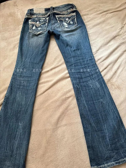 Retro American Washed Low Waist Bell Bottom Jeans Women's Y2K Millennium Sexy Lace Trimmed Floor Length Pants