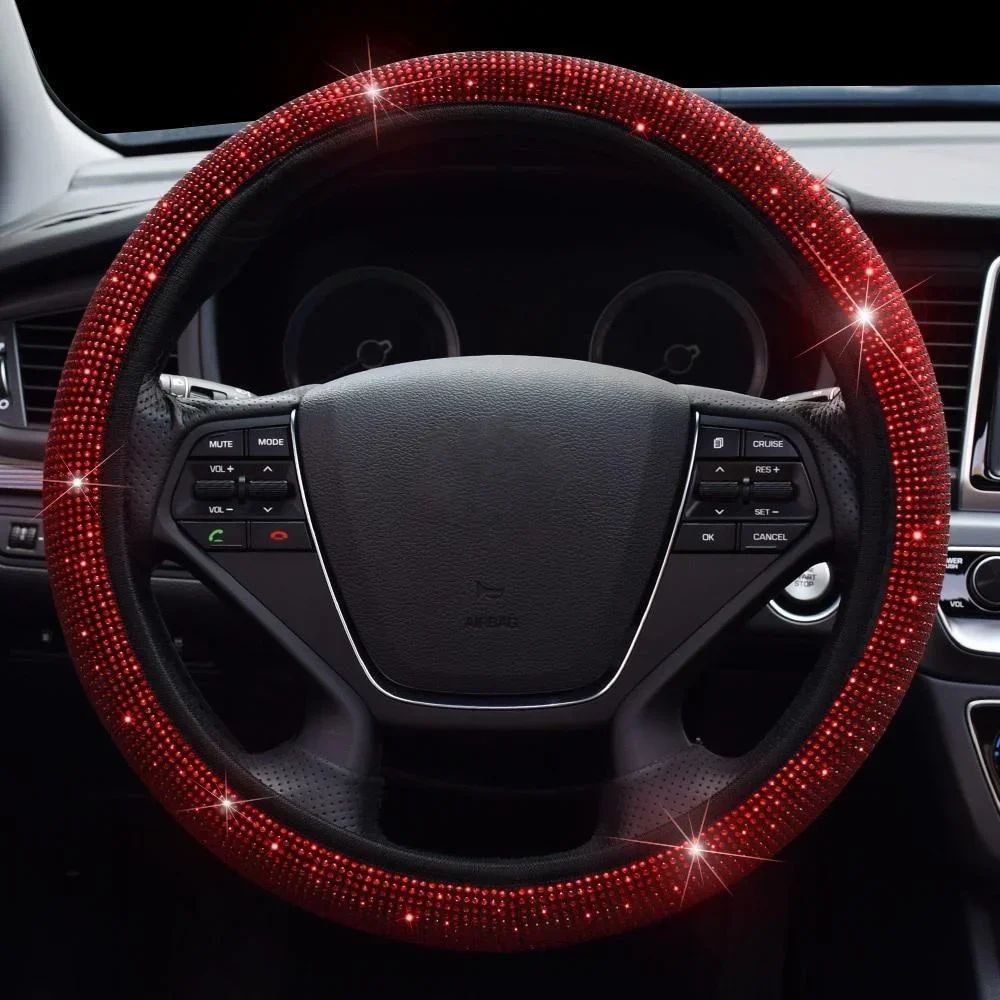 Capa de Volante de Carro 37/38cm Universal Strass Diamante Brilhante Elasticidade Acessórios Internos para Carro Para Quatro Estações