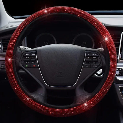 Capa de Volante de Carro 37/38cm Universal Strass Diamante Brilhante Elasticidade Acessórios Internos para Carro Para Quatro Estações