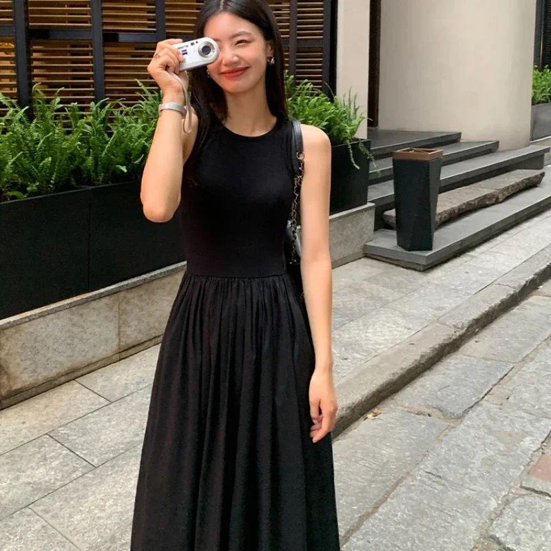New Vintage Black Tank Top Midi Dress Wedding Dresses for Women Clothing O Neck